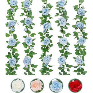 5Pcs 32.5FT Blue Rose Garland Fake Flower Vines Faux Artificial Floral Garland